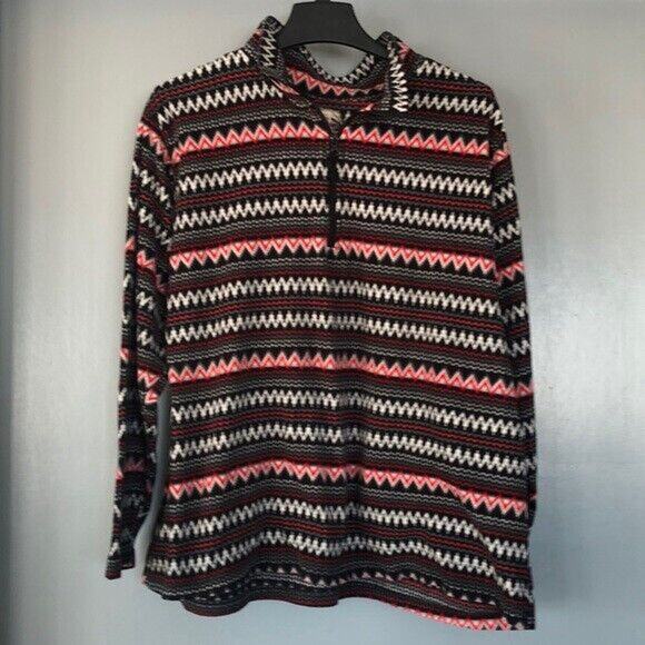 Victory Outfitters Sweater XL Womens Multicolor Black Red Aztec 1/4 Zip Fleece - Picture 1 of 5